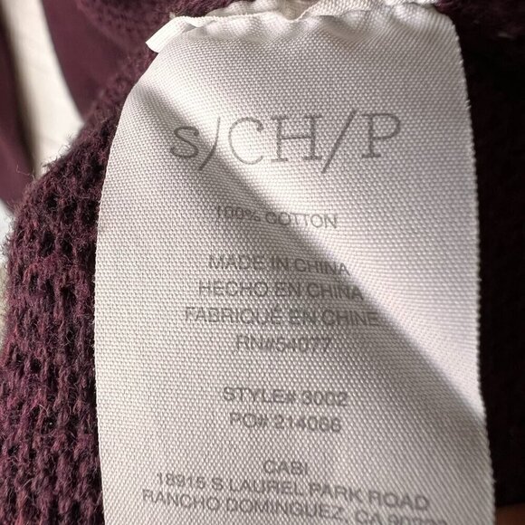 Cabi Sweater Womens Size Small Burgundy Port Fringe Knit Wrap 100% Cotton Fall - Picture 12 of 14